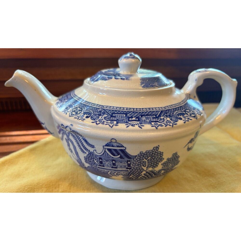 Antique Burleigh Woods Ware Blue "Willow" Tea pot. Made in England
